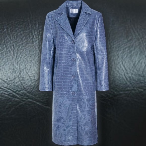 NWOT Hosbjerg Vegan Leather ‘Irah Croc Embossed Coat’ in “Dust Blue” Size Medium - Picture 1 of 16